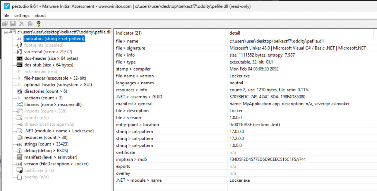 PEStudio - Indicators