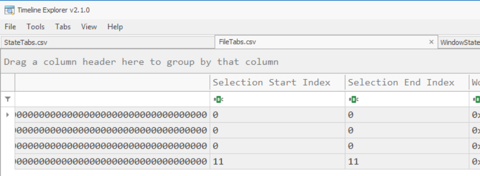 FileTabs.csv - Selection