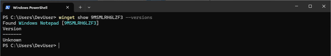WinGet Information for Windows Notepad - Versions