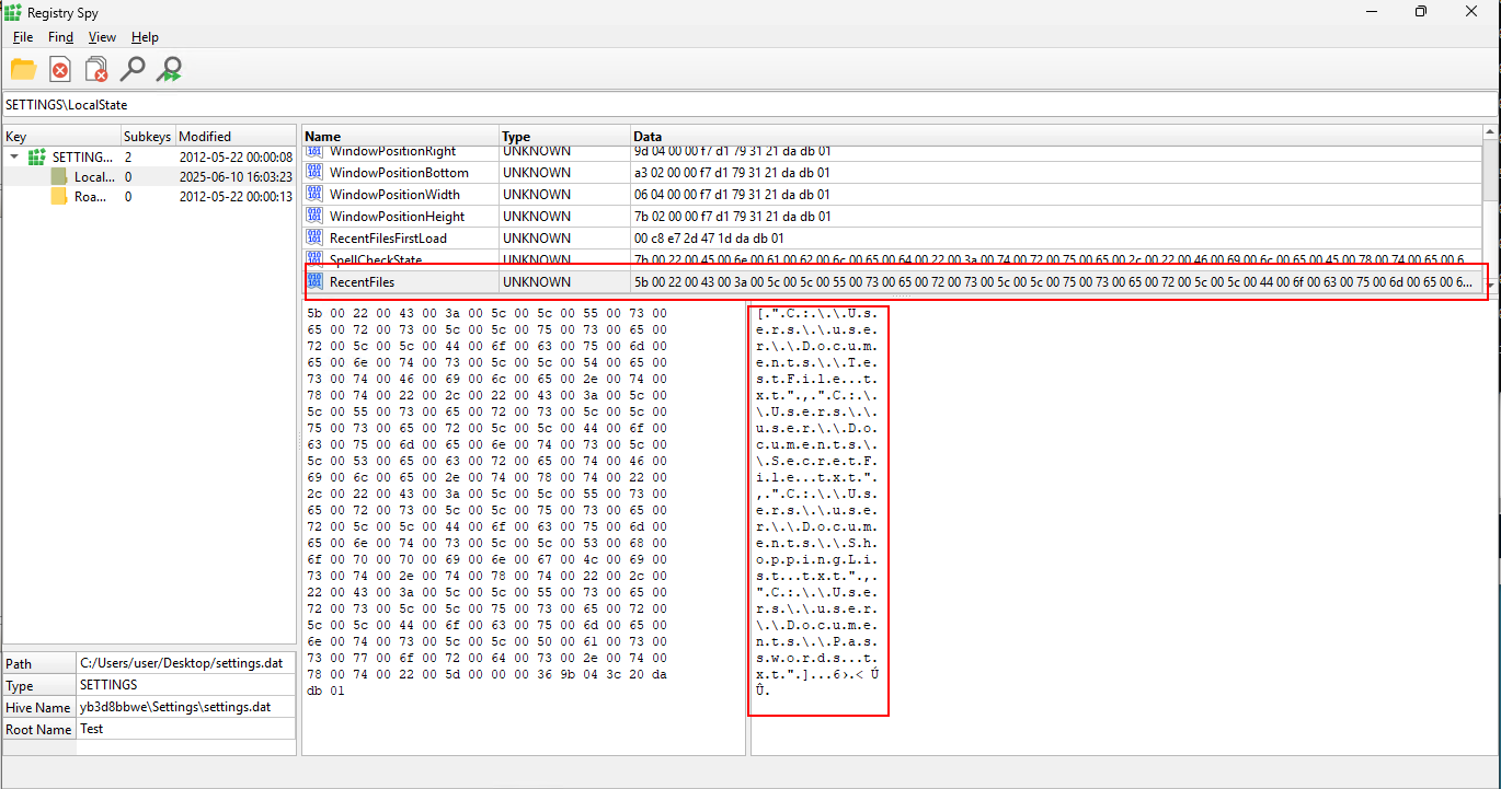 Recent Files Registry