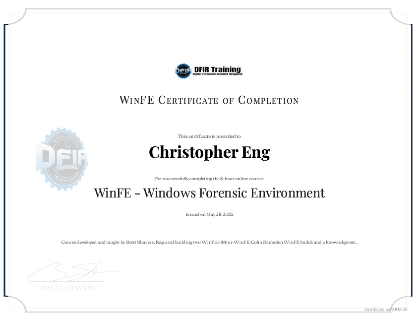 winfe cert